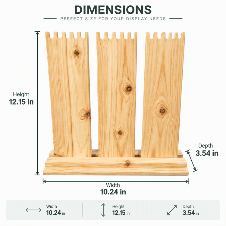 Wooden 3-Tier Jewellery Display Stand with Notched Slots for Necklace, Bracelet & Chain Organizer-natural Dimensions