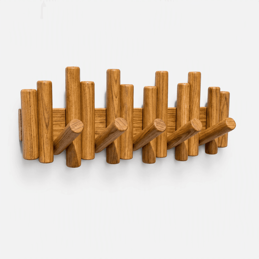 Solid Sagvan Teak Wood Wall Mounted Coat Hanger | Wooden Clothes Hook Rack with 5 Pegs for Bedroom & Bathroom-natural