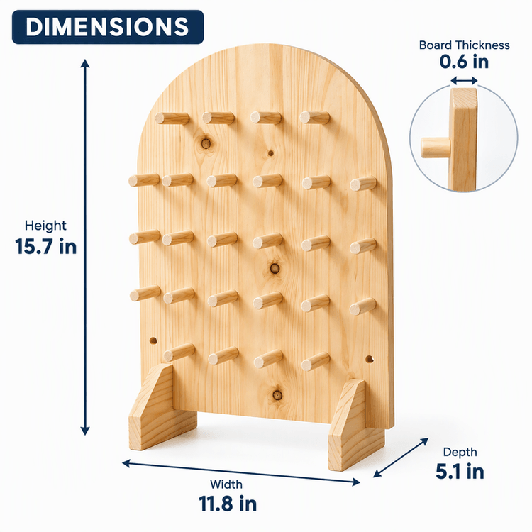Pine Wood Pegboard Jewelry Display Stand | Multi-Hook Necklace, Bracelet & Accessory Organizer Rack-natural Dimensions