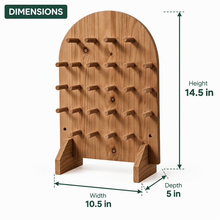 Pine Wood Pegboard Jewelry Display Stand | Multi-Hook Necklace, Bracelet & Accessory Organizer Rack-walnut Dimensions
