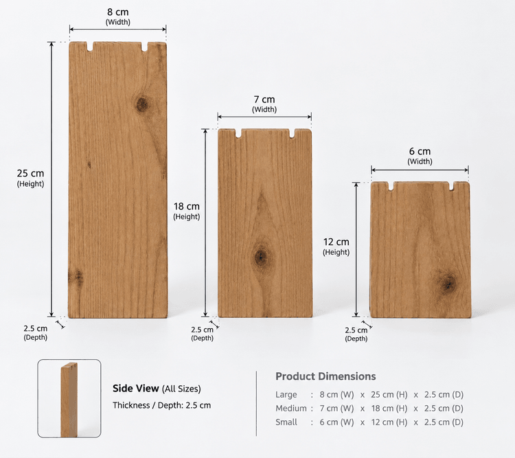 Pine Wood Necklace Display Stand Set | 3-Piece Jewelry Holder for Necklaces, Chains & Pendants-walnut Dimensions