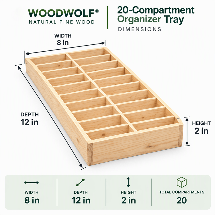 Pine Wood Compartment Organizer Tray, Wooden Storage & Display Box for Crafts, Jewelry & Accessories-natural Dimensions