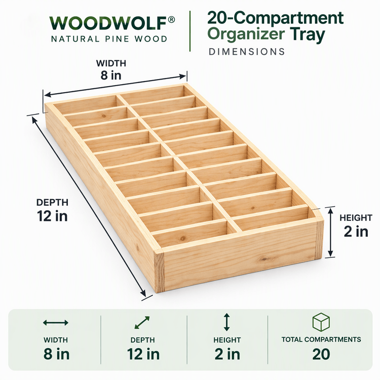 Pine Wood 20-Compartment Jewellery Organizer with Decorative Laminate Back Panel for Jewellery-natural Dimensions