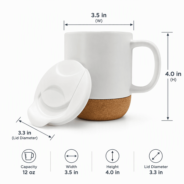 Ceramic with Cork Bottom Coffee Mug White (White) Dimensions
