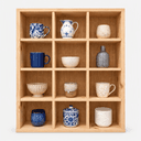 Pine Wood Wall Mounted Display Shelf | 12 Compartment Wooden Organizer for Cups, Mugs and Collectibles-natural