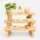 3-Tier Wooden Display Stand, Pine Wood Shelf Riser for Plants, Decor, Kitchen, Home & Retail Counter-natural