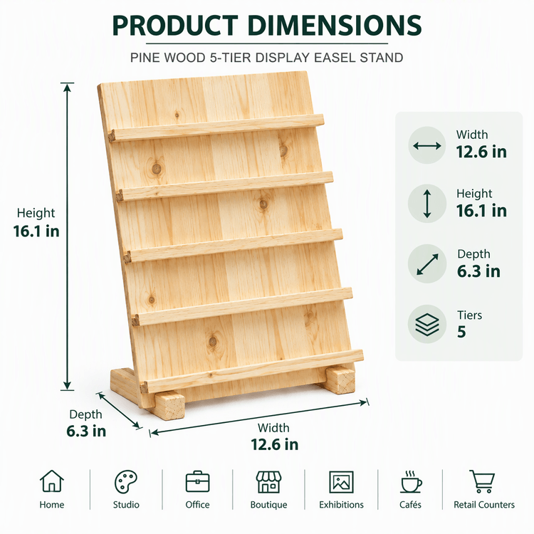 Pine Wood Easel Display Stand for Canvas, Art, Painting & Photos-5T-natural Dimensions