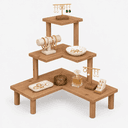 3-Tier Wooden Corner Display Stand, Pine Wood Shelf Riser for Decor & Retail-walnut