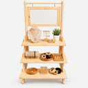 3-Tier Pine Wood Display Stand with Hanging Sign Frame-natural