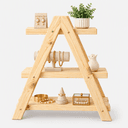 Pine Wood 3-Tier A-Frame Display Stand | Wooden Shelf Rack for Décor & Retail Display-natural