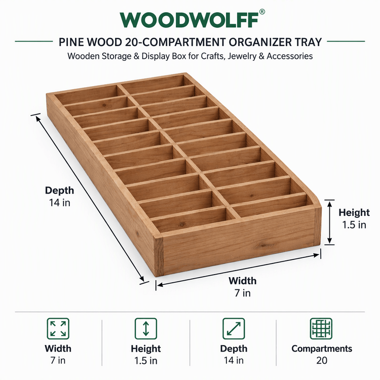 Pine Wood Compartment Organizer Tray, Wooden Storage & Display Box for Crafts, Jewelry & Accessories-walnut Dimensions